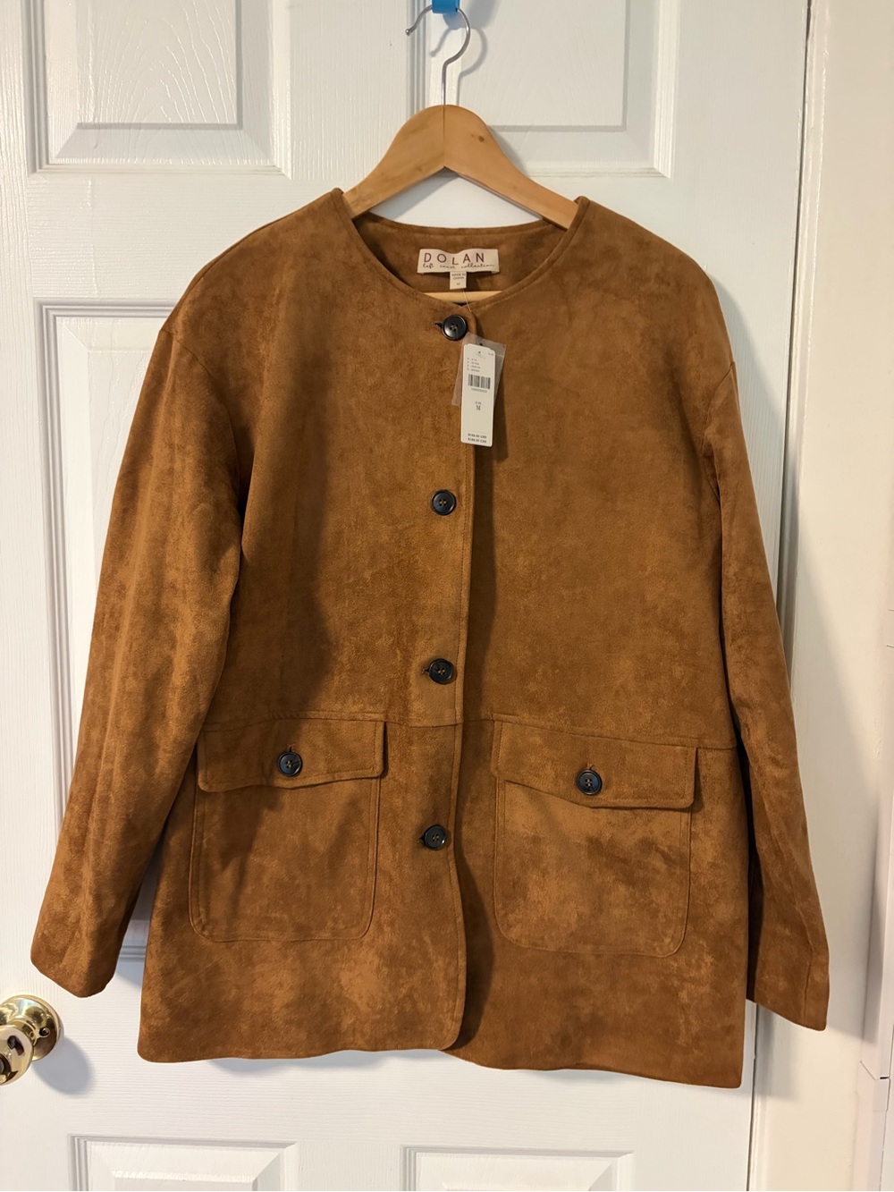 Anthropologie Chestnut Suede Collarless Button Jacket